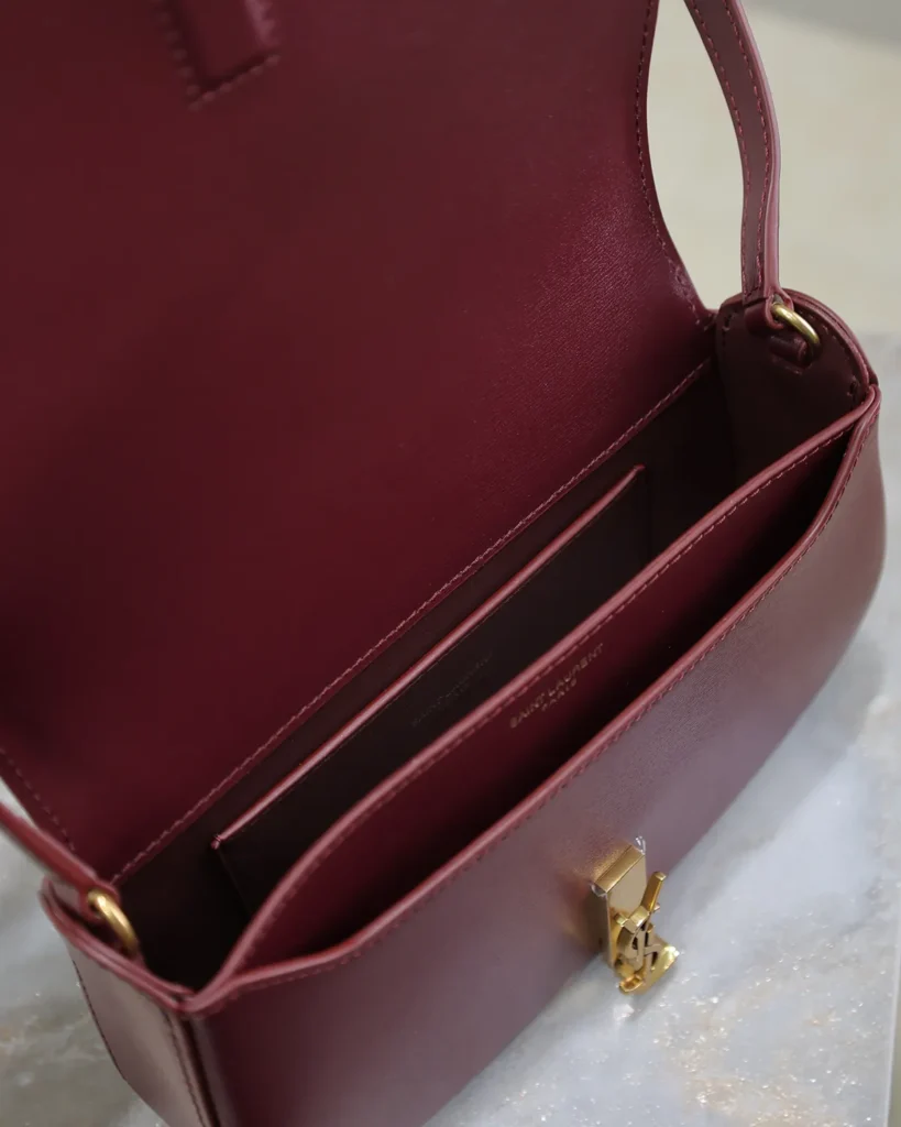 Burgundy Curved-Flap Shoulder Bag — interior view