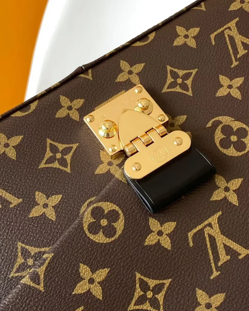 Brown Monogram Chain Flap Bag — clasp view