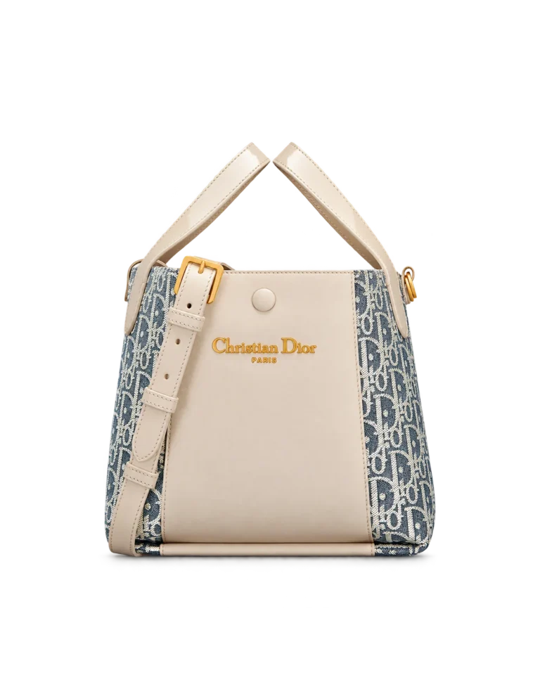 Cream and Blue Monogram Panel Tote — main view