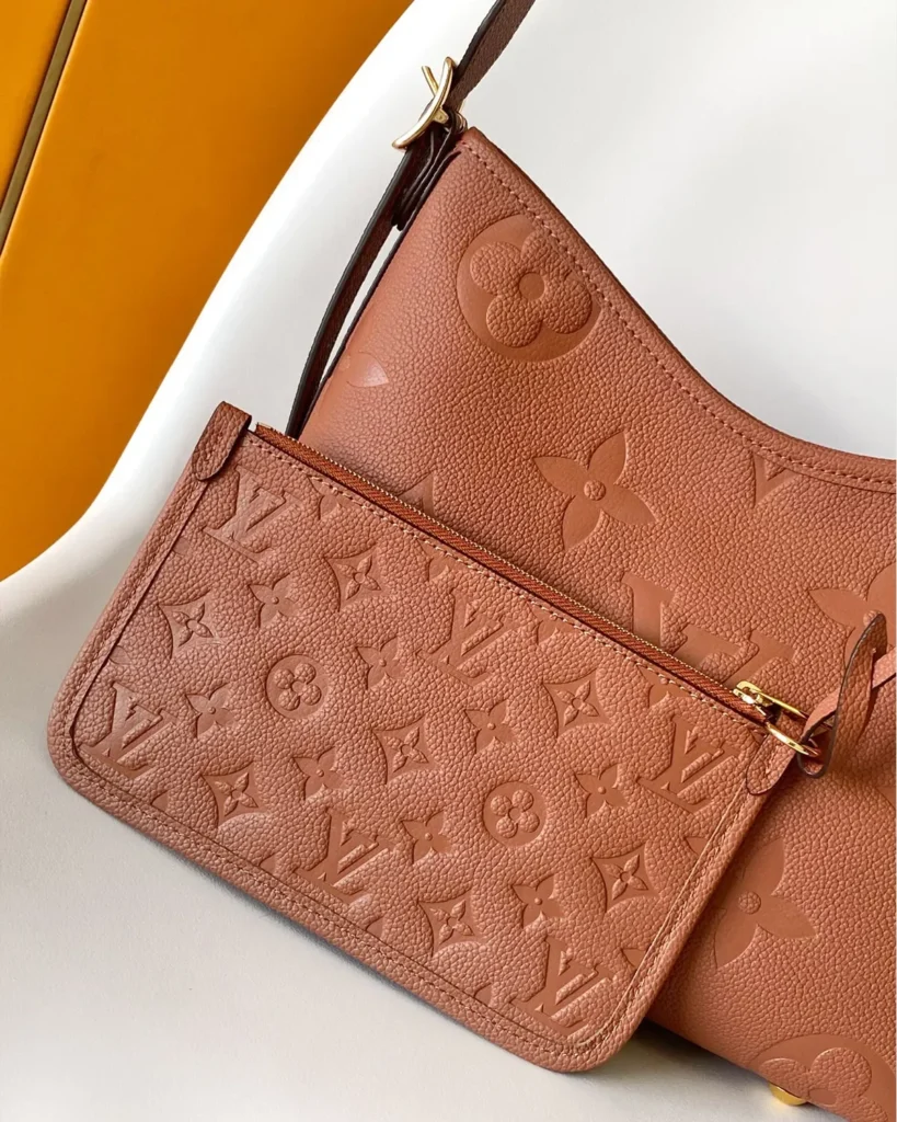Cognac Embossed Monogram Shoulder Bag — pouch view