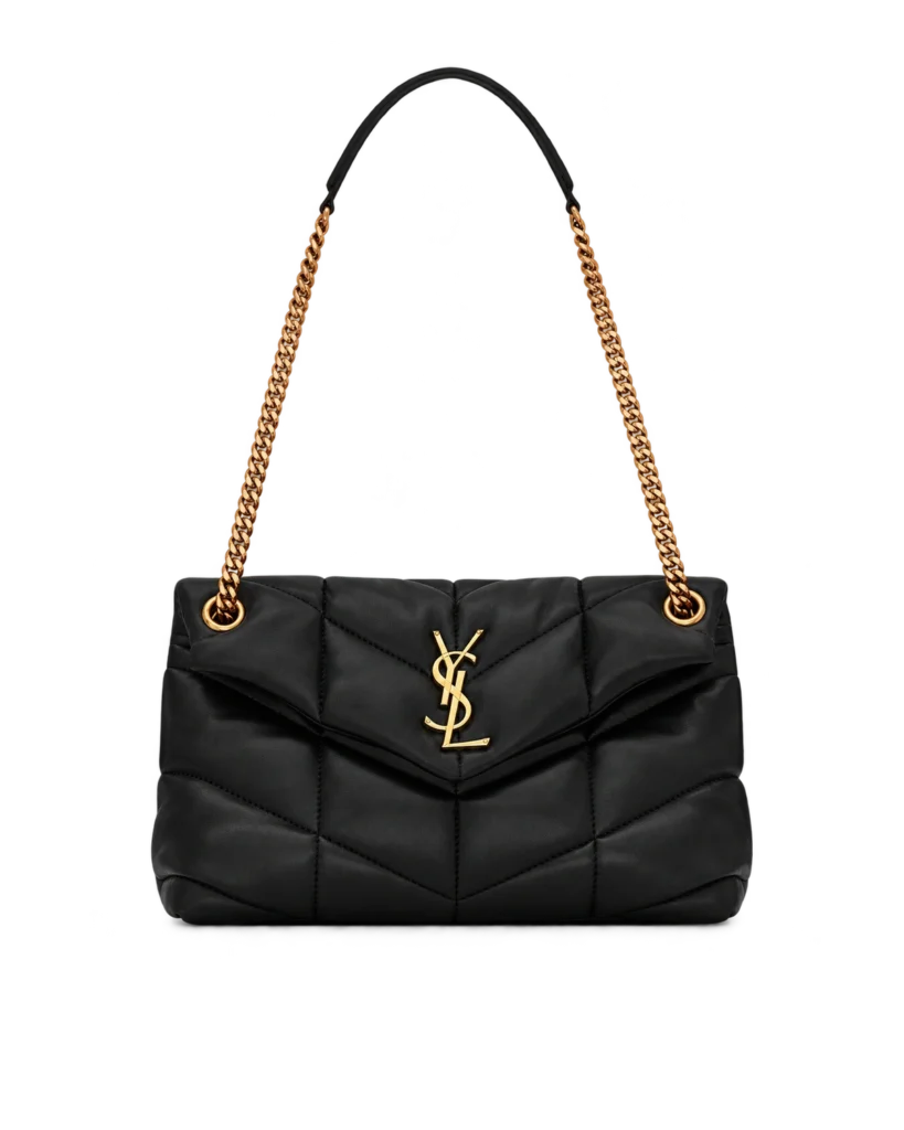 Black Padded Chevron Chain Bag — upright front view