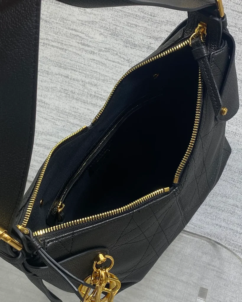 Black Soft Shoulder Bag with Letter Charms — interior view