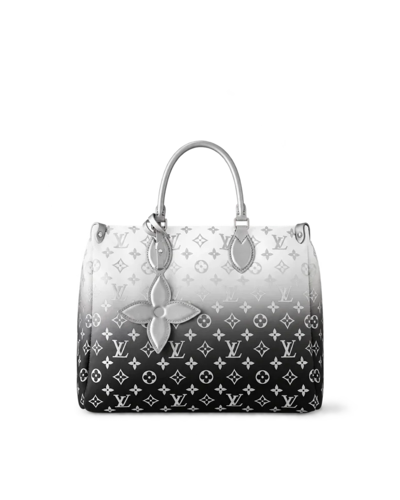 Silver-to-Black Monogram Flower-Charm Tote — main view
