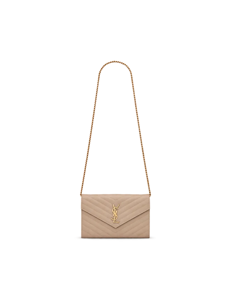Beige Chevron Envelope Chain Wallet — main view