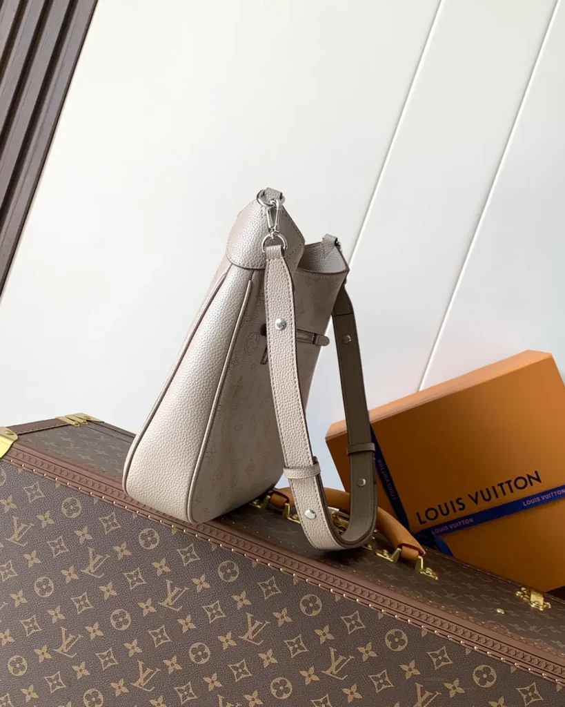 Taupe Perforated Monogram Shoulder Bag — side view