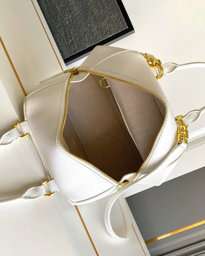 White Domed Top Handle Bag — interior view