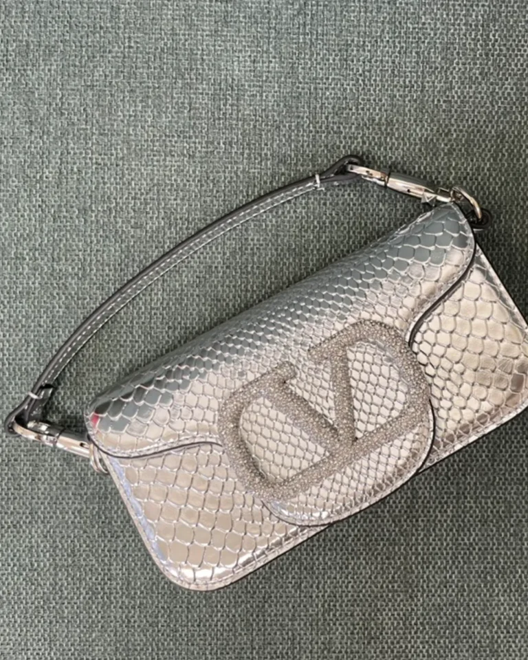 Silver Scale-Pattern Top-Handle Flap Bag — overhead view