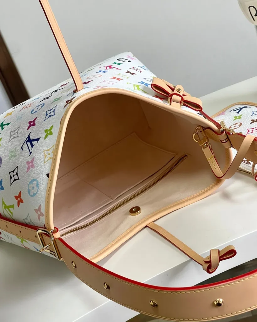 White Multicolor Monogram Bow Shoulder Bag — interior view