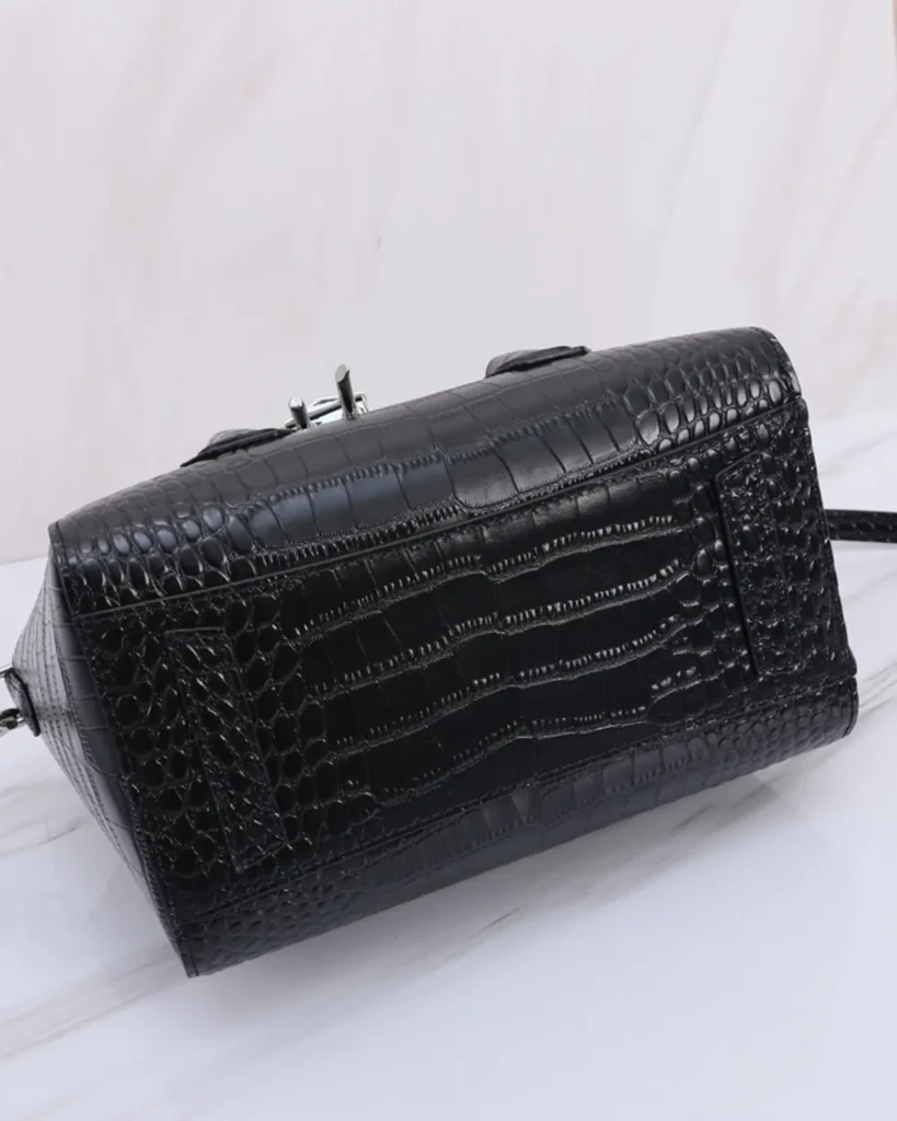 Black Scale-Texture Padlock Satchel — base