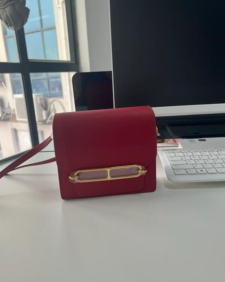 Red roulis-inspired mini bag, front angle view