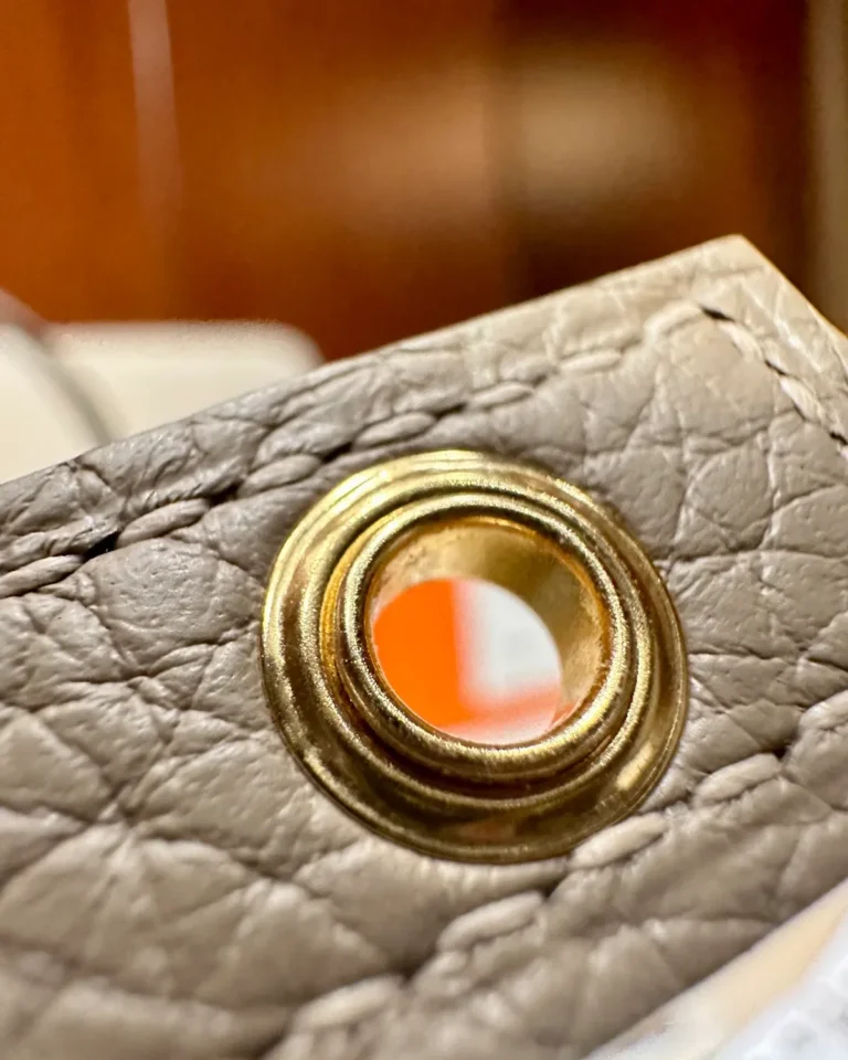 Picotin-Inspired 18 Beige Marfa Bucket Bag, eyelet detail view
