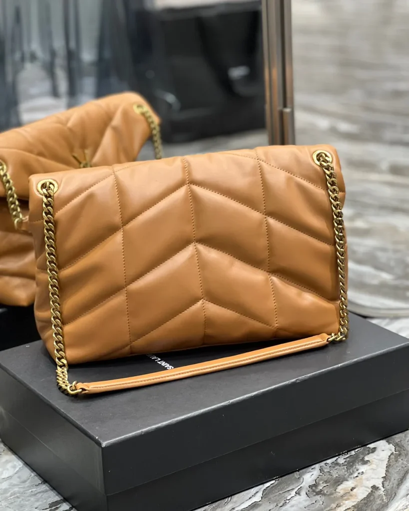 Caramel Quilted Chain Shoulder Bag — back view