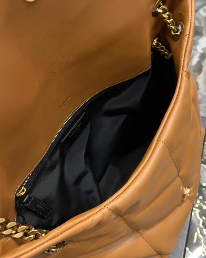 Caramel Quilted Chain Shoulder Bag — interior view