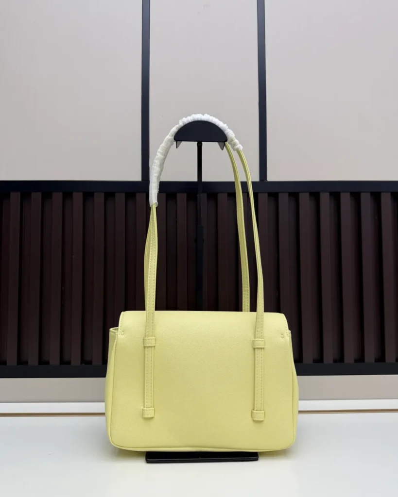 Pale Yellow Long-Handle Flap Bag — rear view
