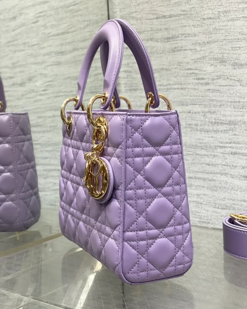 Lilac Quilted Top Handle Bag — side view