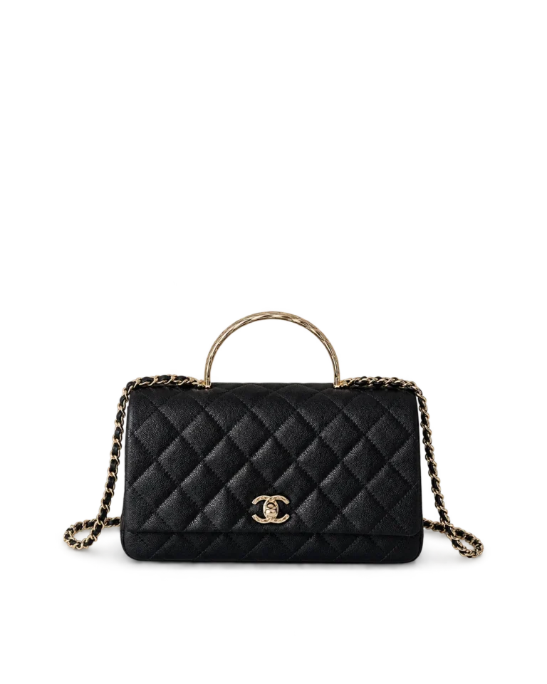 Black Quilted Metal-Handle Flap Bag — main view