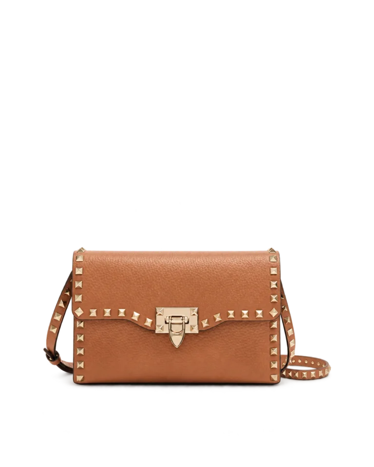 Tan Studded Edge Flap Shoulder Bag — main view