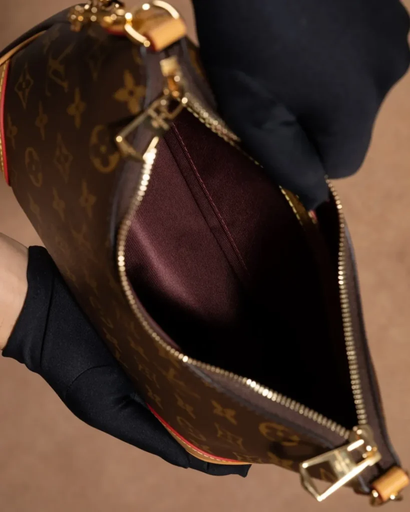 Brown Monogram Crescent Bag with Tan Corners — interior view