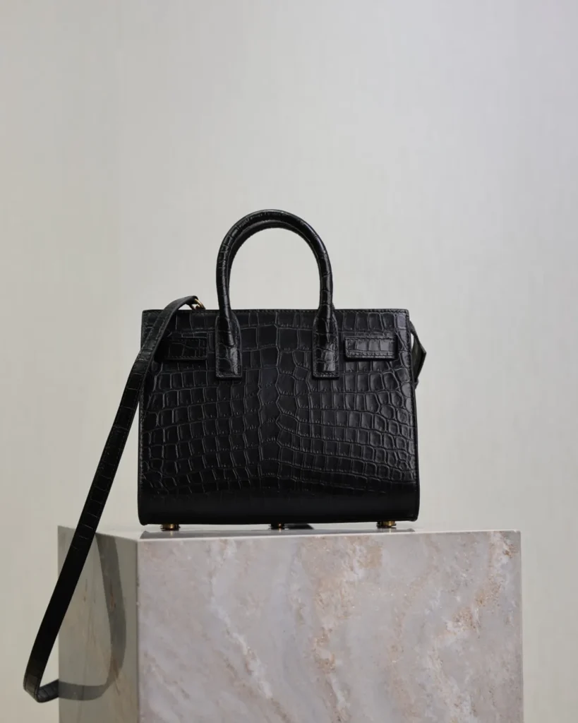 Black Embossed Accordion Tote — rear view