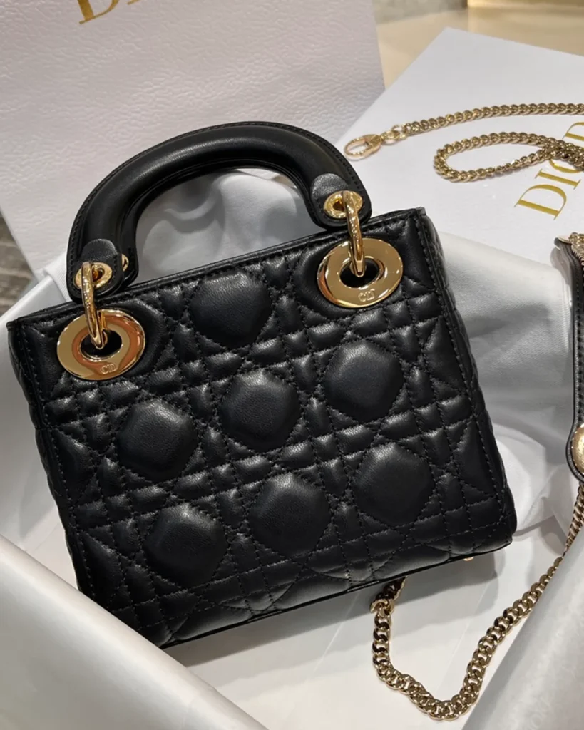 Black Quilted Chain Top Handle Bag — rear view
