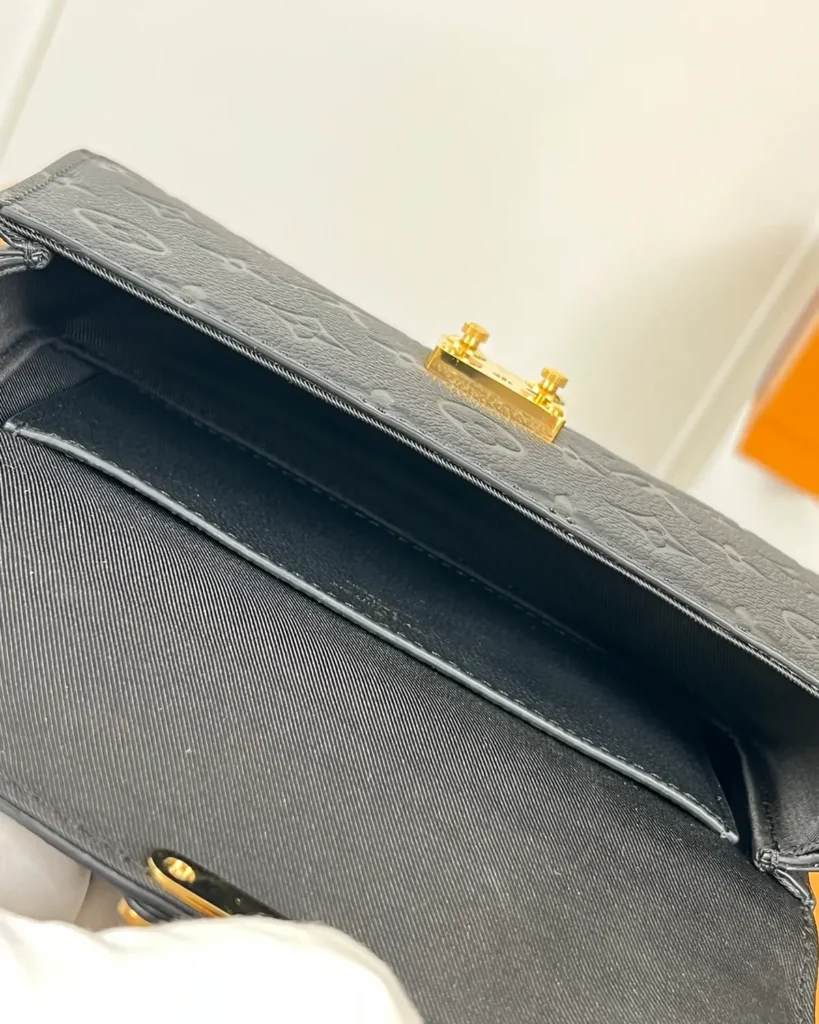 Black Embossed Flap Chain Wallet — interior view