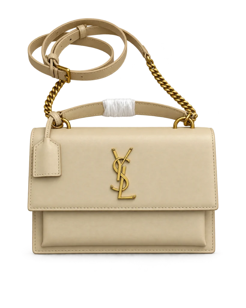 Cream Top-Handle Accordion Flap Bag — upright front view