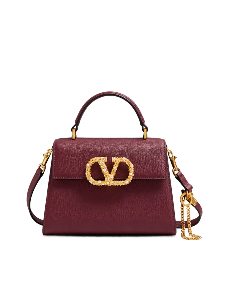 Burgundy Pearl-Effect Emblem Top-Handle Bag — main view