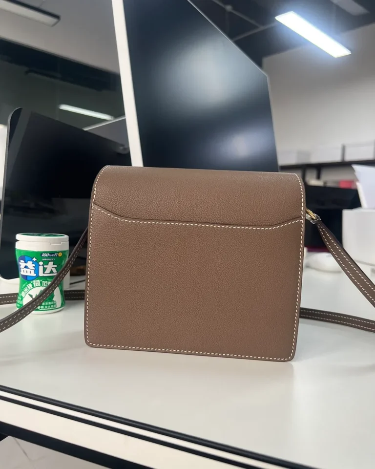 Taupe Link-Clasp Shoulder Bag — rear view