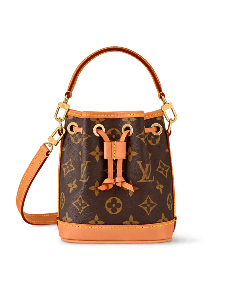 Brown Monogram Tan-Trim Drawstring Bucket Bag — main view