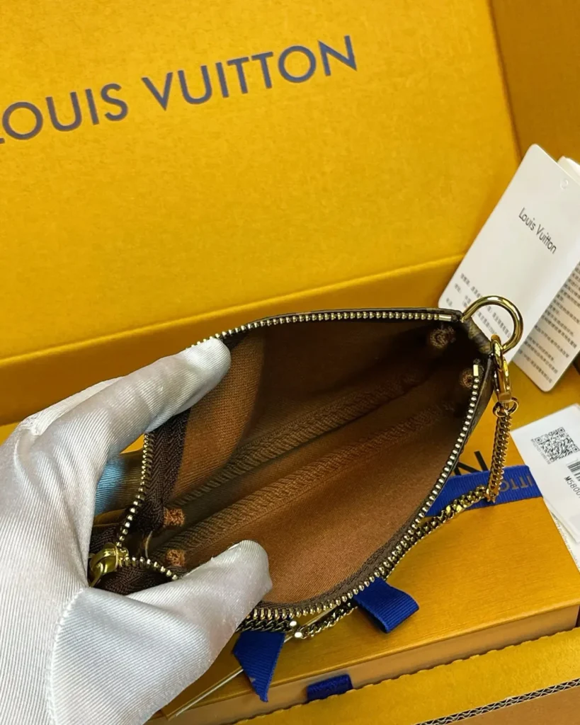 Brown Monogram Mini Chain Zip Pouch — interior view