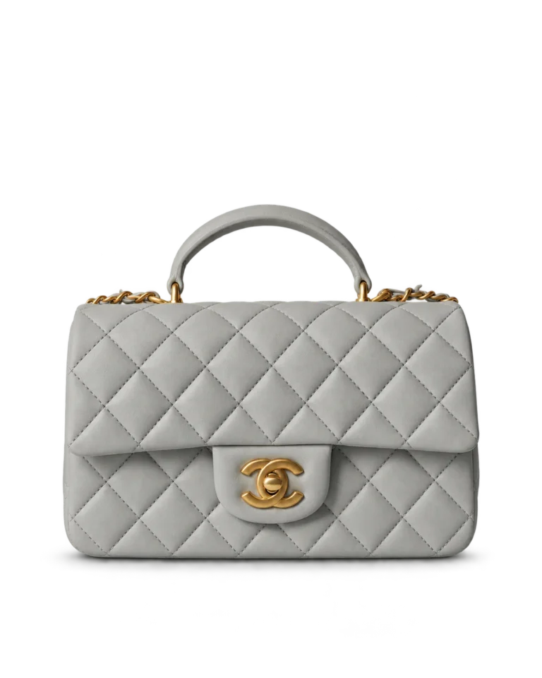 Pale Grey Quilted Top-Handle Flap Bag — main view