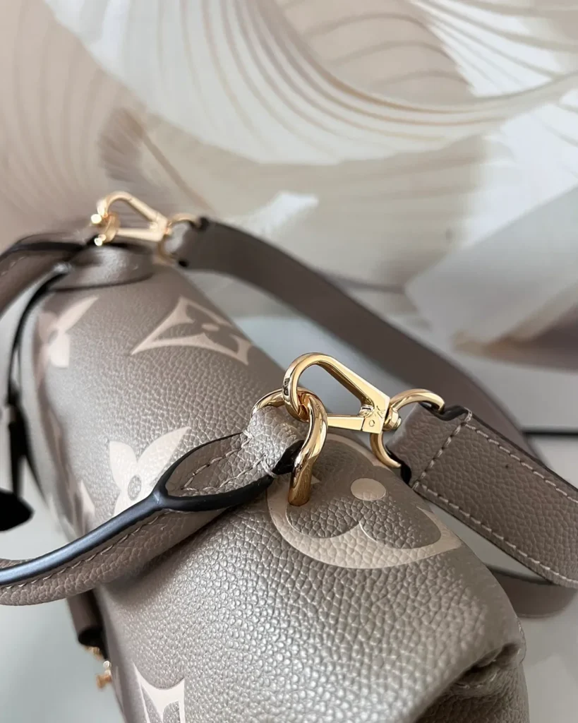 Madeleine-Inspired Monogram Top-Handle Handbag — strap clip detail view