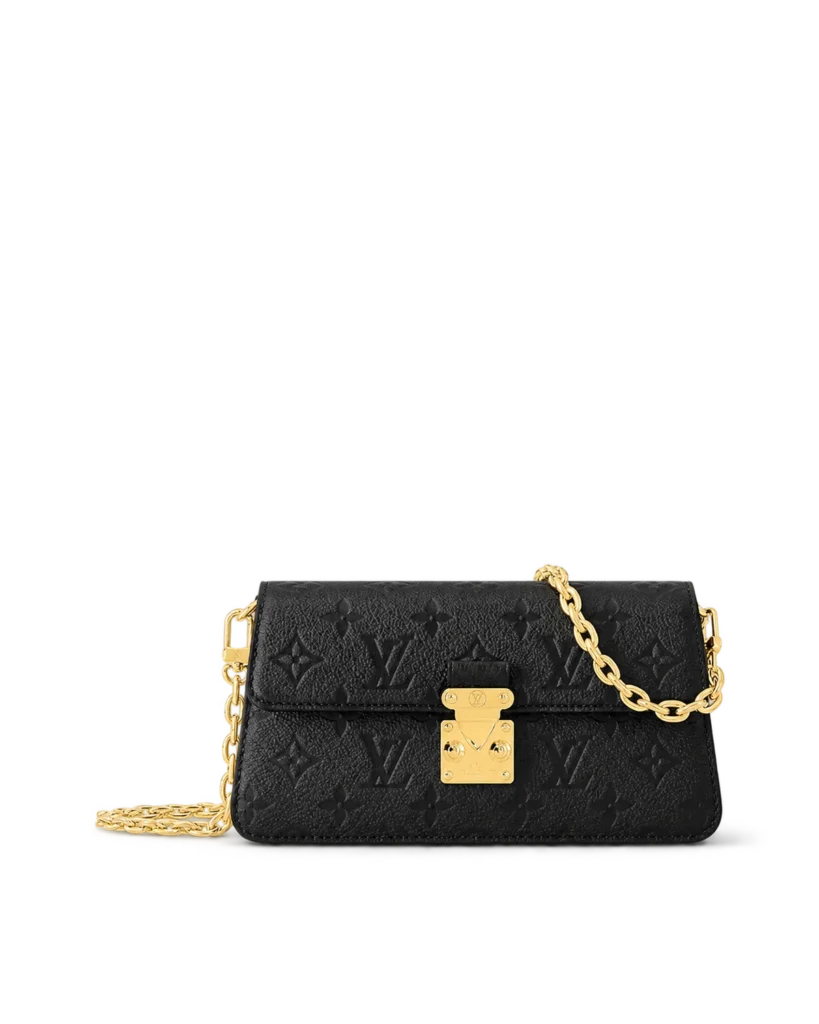 Black Embossed Flap Chain Wallet — main view