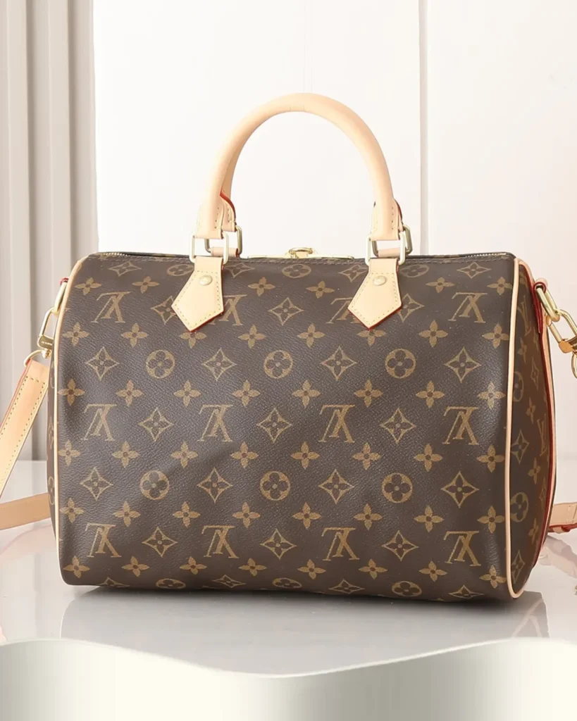Brown Monogram Speedy-Inspired Boston Bag — rear view