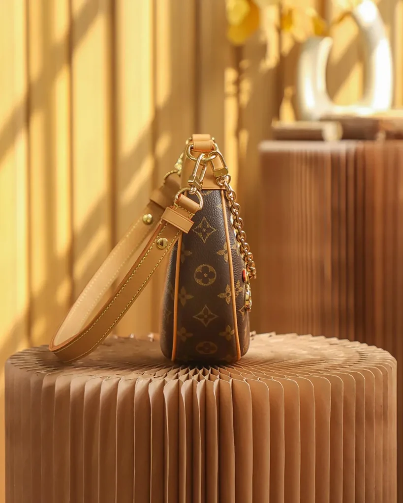 Brown Monogram Crescent Chain Shoulder Bag — side view