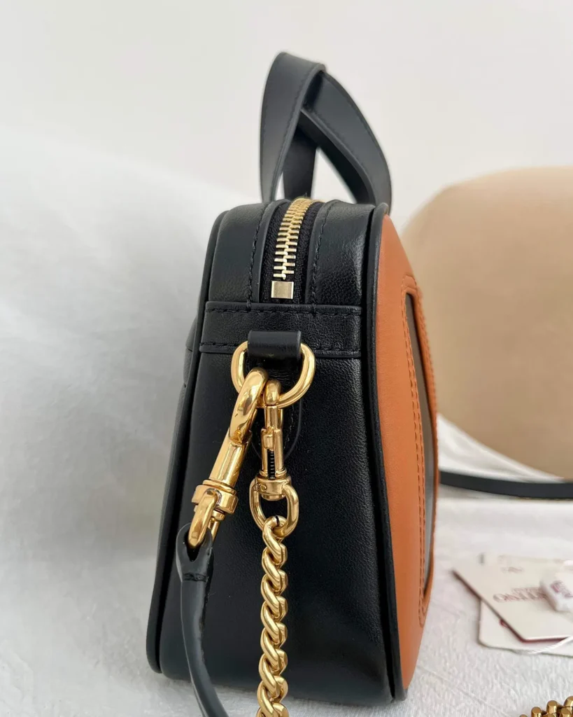 Black and Tan V-Panel Top-Handle Bag — side view