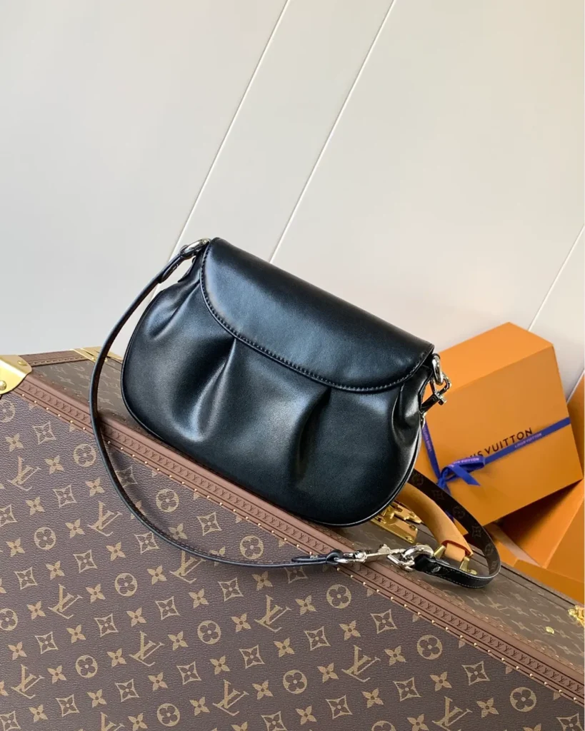 Black Gathered Flap Shoulder Bag — rear view