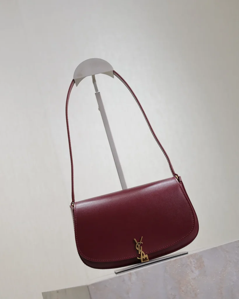 Burgundy Curved-Flap Shoulder Bag — angled front view