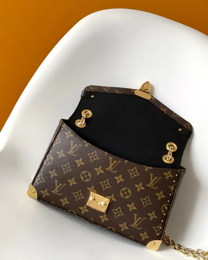 Brown Monogram Chain Flap Bag — open flap view