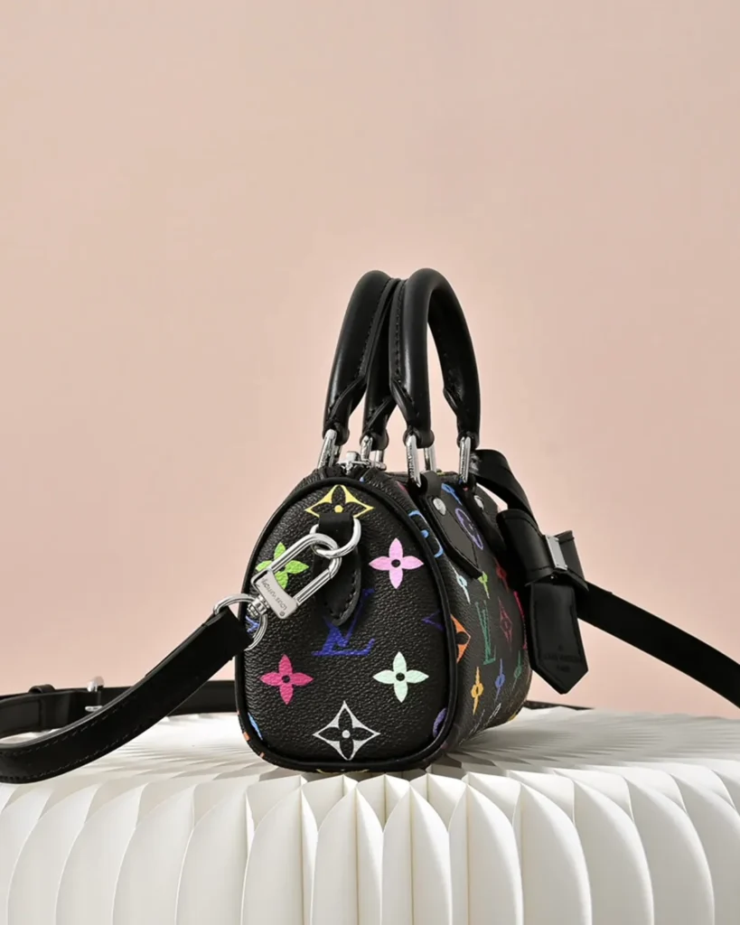 Black Multicolor Nano Speedy-Inspired Mini Bag — side view