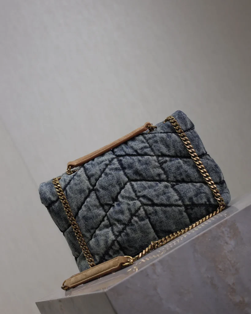Washed-Blue Quilted Flap Bag — back view