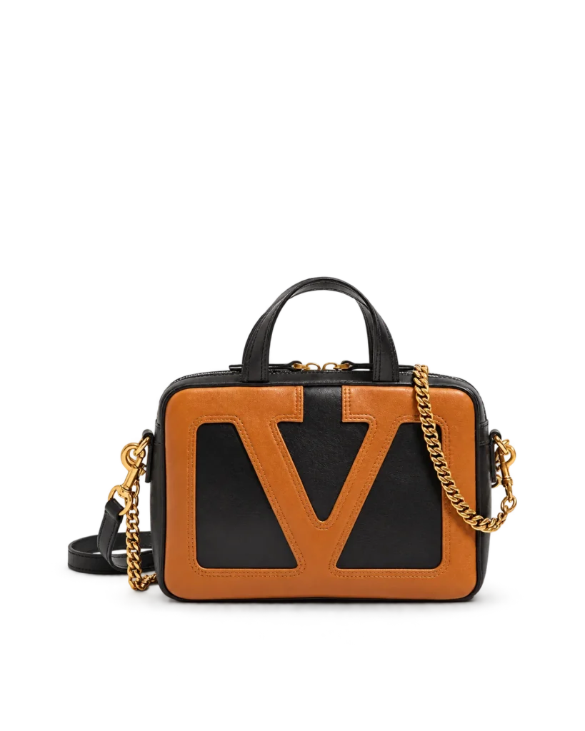 Black and Tan V-Panel Top-Handle Bag — main view