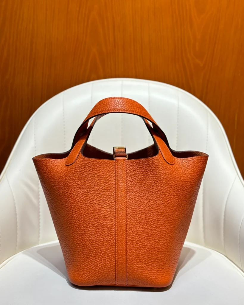 Picotin-Inspired 18 Orange Bucket Bag, back view