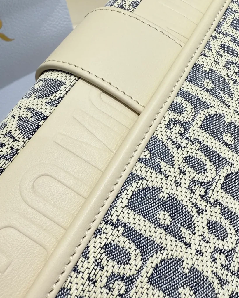 Blue and Cream Patterned Flap Bag — center strip view
