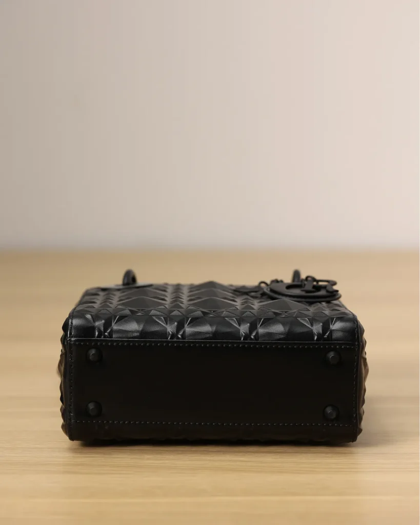 Black Faceted Top Handle Bag — base view