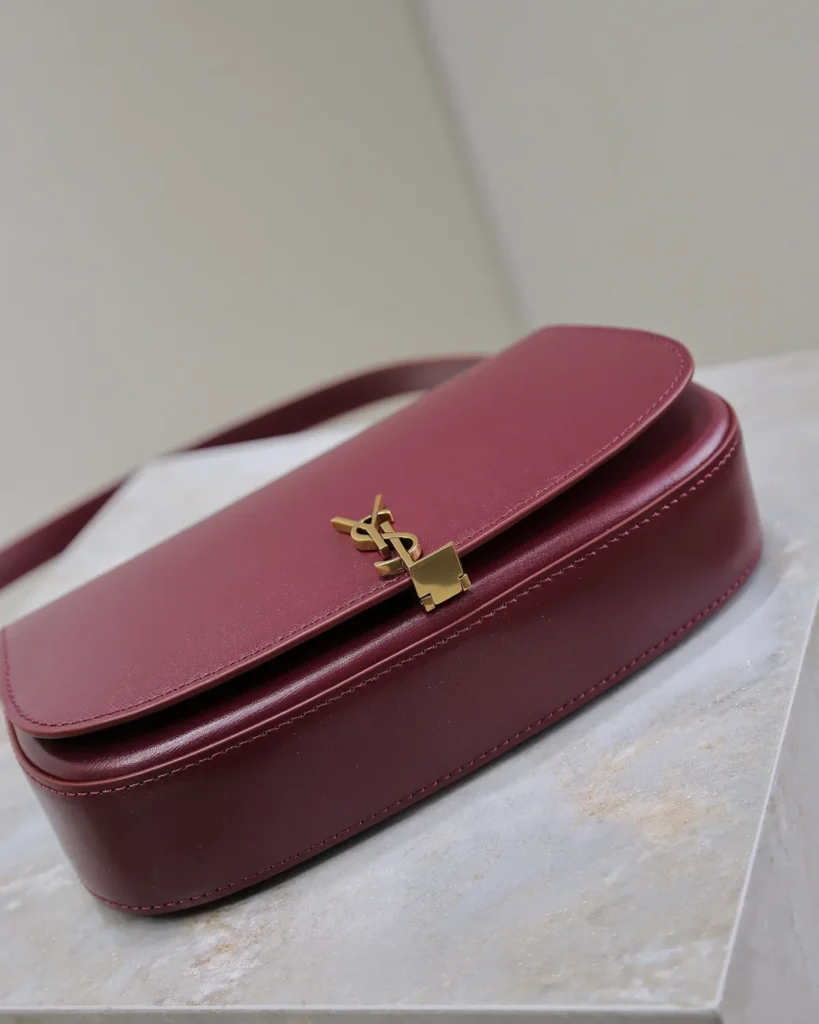 Burgundy Curved-Flap Shoulder Bag — top view