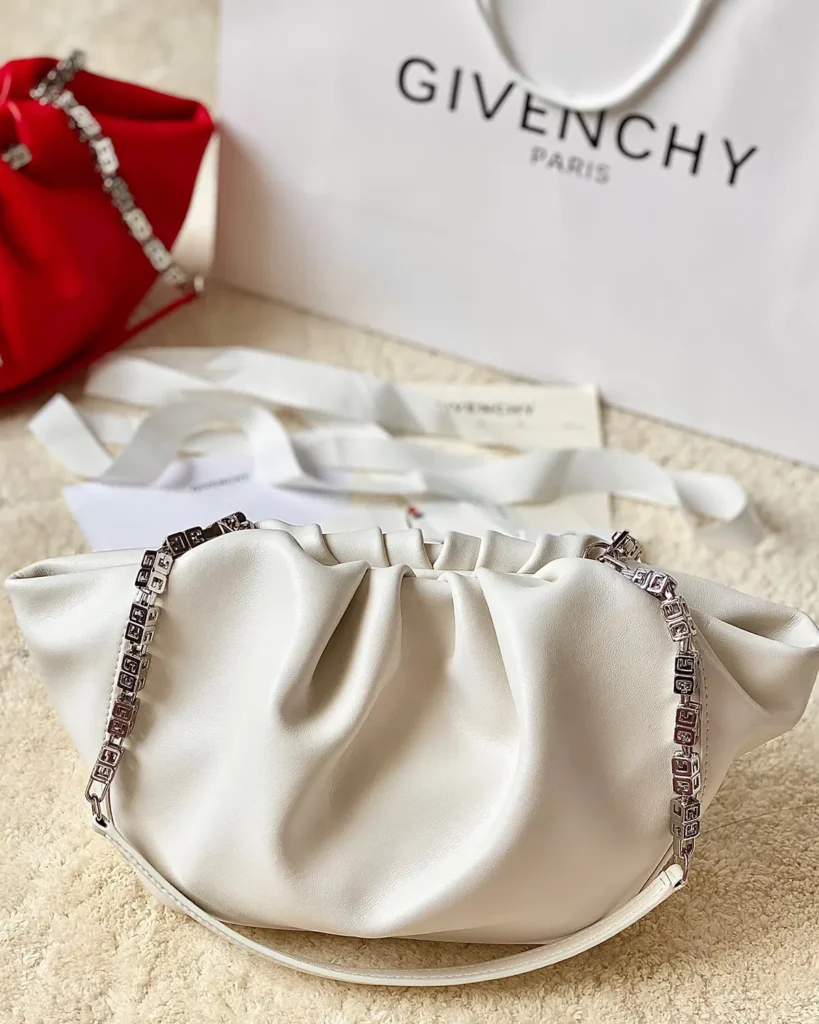 Ivory Ruched Chain Pouch — rear