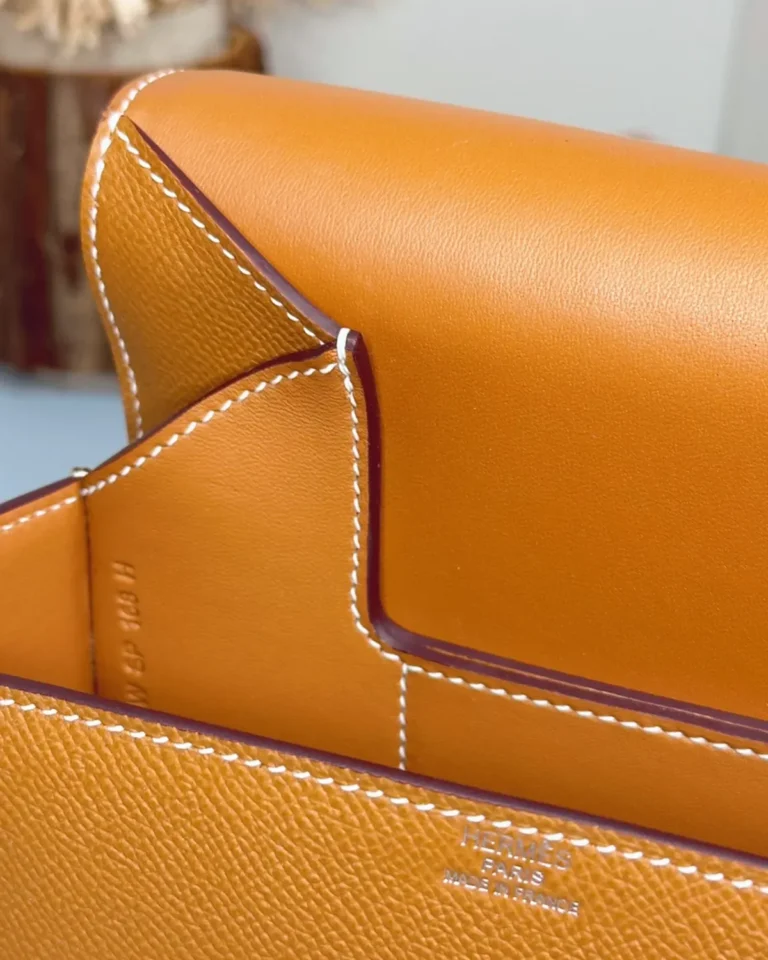 Della Cavalleria-Inspired Gold Mini Saddle Bag, edge stitching view