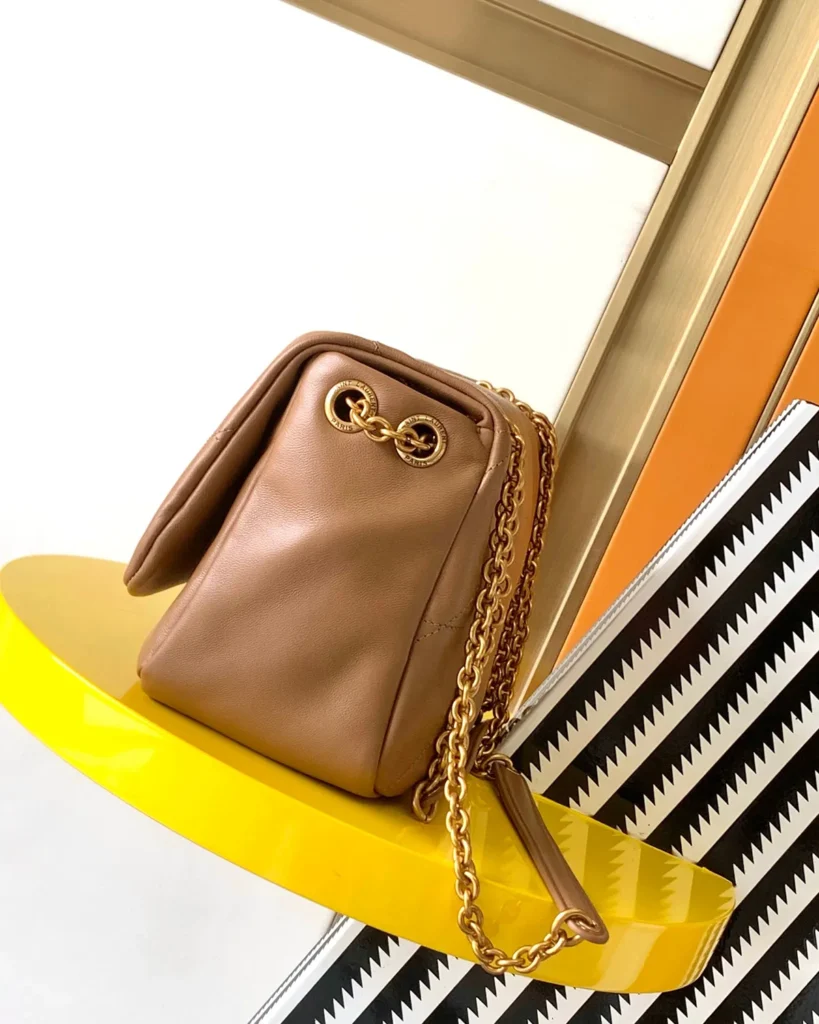 Caramel Geometric Flap Chain Bag — side view