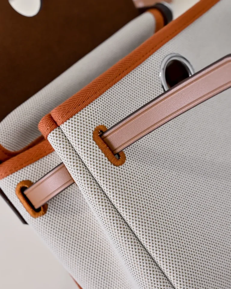 Cream Canvas-Texture Tan Flap Bag — zip detail view